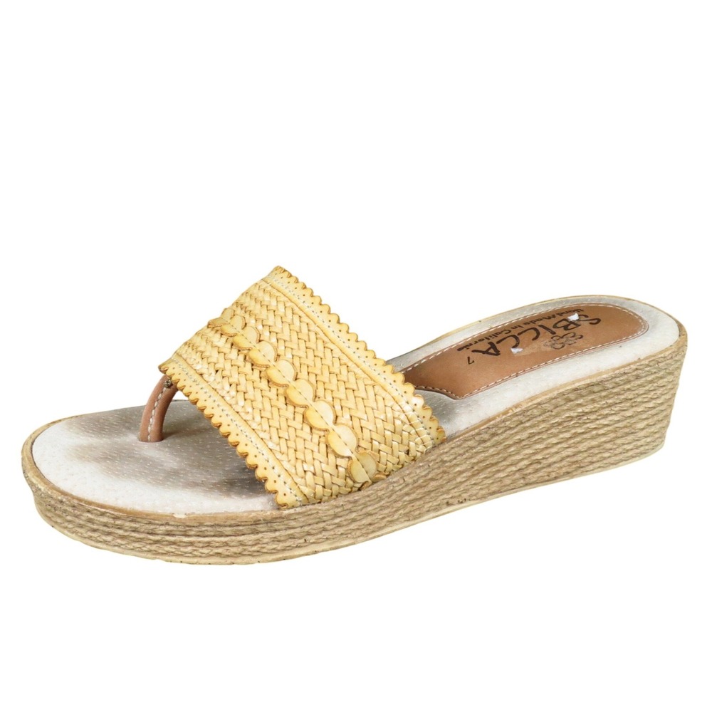 Sbicca Handmade Women Sandal Size‎ 7 Casual Summer Wedge Tan Woven Espadrille